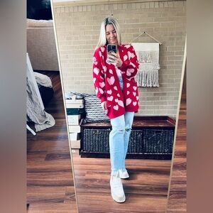 JODIFL Red and Pink Heart Cardigan